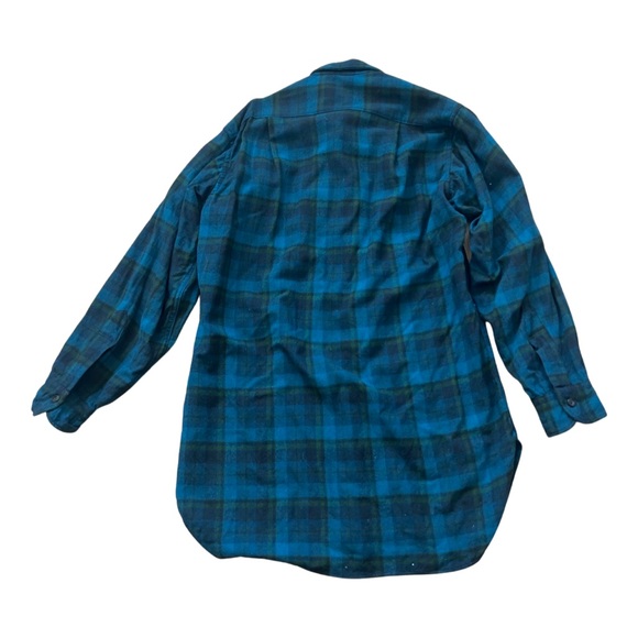 Pendleton 70s Vintage Wool Board Shirt Blue Green Plaid Large Size 15 - Picture 2 of 4